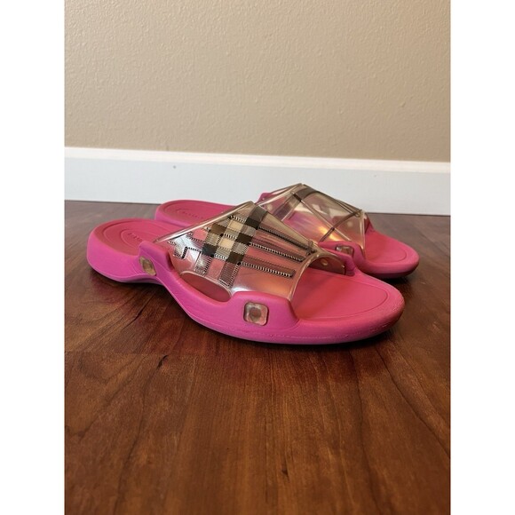 Burberry Women's Pink Check Slide Sandals Size 39 US 8.5 - 9 - Picture 1 of 12